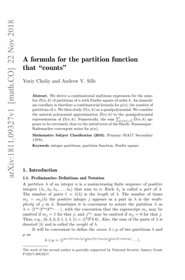 A Formula for the Partition Function That" Counts"