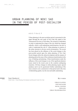 Urban Planning of Novi Sad in the Period of Post-Socialism