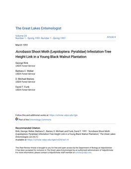 Acrobasis Shoot Moth (Lepidoptera: Pyralidae) Infestation-Tree Height Link in a Young Black Walnut Plantation