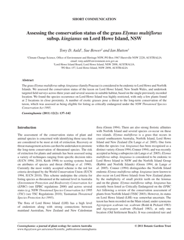 Assessing the Conservation Status of the Grass Elymus Multiflorus Subsp. Kingianus on Lord Howe Island, NSW