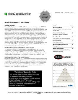 Microcapital Monitor FREE the CANDID VOICE for MICROFINANCE INVESTMENT PREVIEW EDITION*