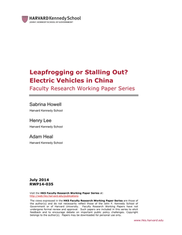 Leapfrogging Or Stalling Out? Electric Vehicles in China Faculty Research Working Paper Series