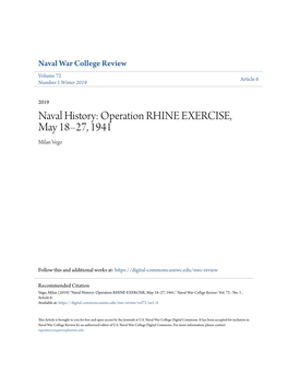 Naval History: Operation RHINE EXERCISE, May 18–27, 1941 Milan Vego