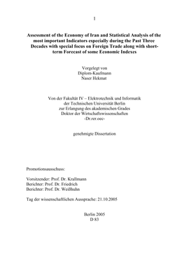 1 Assessment of the Economy of Iran and Statistical Analysis of the Most