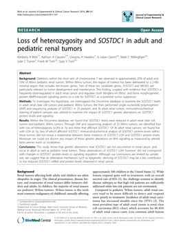 Loss of Heterozygosity and SOSTDC1 in Adult and Pediatric Renal Tumors