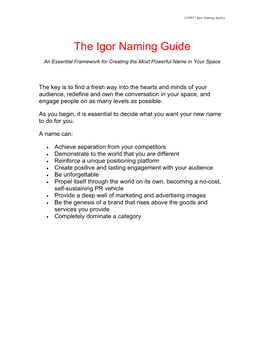 The Igor Naming Guide