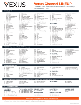 Vexus Channel LINEUP Lubbock & West Texas (Bars & Restaurants Public-Viewing) Effective February 1, 2020