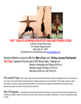 Hot” Yoga at Scorpion Athletics Yoga and Fitness