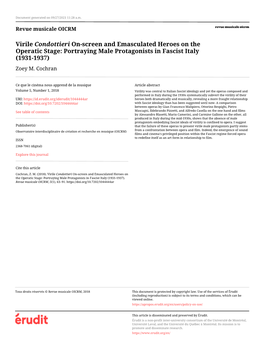 Portraying Male Protagonists in Fascist Italy (1931-1937) Zoey M