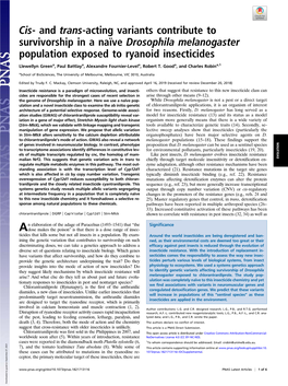 And Trans-Acting Variants Contribute to Survivorship in a Naïve Drosophila Melanogaster Population Exposed to Ryanoid Insecticides