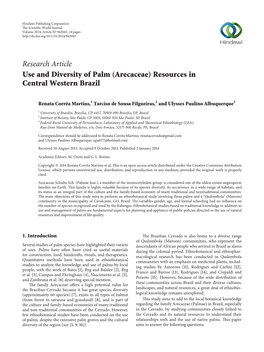 Use and Diversity of Palm (Arecaceae) Resources in Central Western Brazil