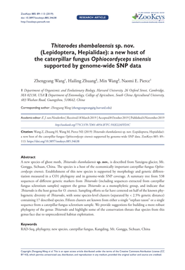(Lepidoptera, Hepialidae): a New Host of the Caterpillar Fungus Ophiocordyceps Sinensis Supported by Genome-Wide SNP Data