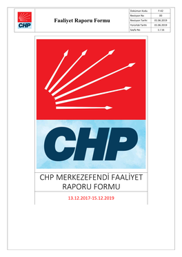 Chp Merkezefendi Faaliyet Raporu Formu 13.12.2017-15.12.2019