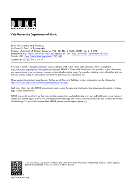 Scale Networks and Debussy Author(S): Dmitri Tymoczko Source: Journal of Music Theory, Vol