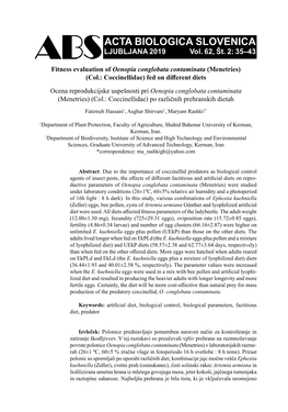 Fitness Evaluation of Oenopia Conglobata Contaminata