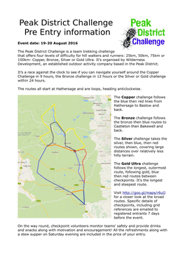 Peak District Challenge Pre Entry Information 2016