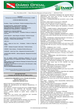 Pará , 09 De Julho De 2020 • Diário Oficial Dos Municípios Do Estado Do Pará • ANO XI | Nº 2525