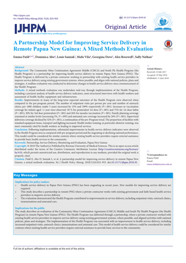 A Partnership Model for Improving Service Delivery in Remote Papua New Guinea: a Mixed Methods Evaluation