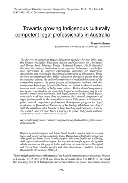 Towards Growing Indigenous Culturally Competent Legal Professionals in Australia