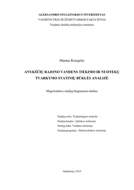 Anykščių Rajono Vandens Tiekimo Ir Nuotekų Tvarkymo Statinių Būklės Analizė