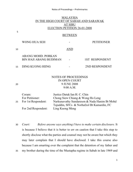 Malaysia in the High Court of Sabah and Sarawak at Sibu Election Petition 26-01-2008 5 Between