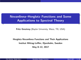Nevanlinna–Herglotz Functions and Some Applications to Spectral Theory