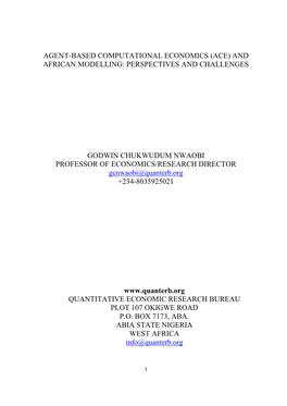 Agent-Based Computational Economics (Ace) and African Modelling: Perspectives and Challenges