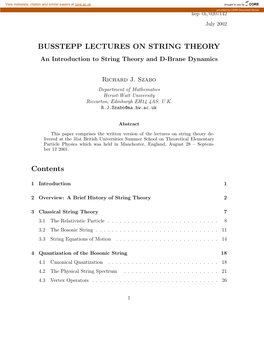 BUSSTEPP LECTURES on STRING THEORY Contents