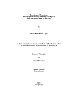 Belonging and Belongings: Ethnographic Collecting and Indigenous Agency at the Six Nations of the Grand River