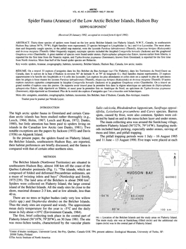 Spider Fauna (Araneae) of the Low Arctic Belcher Islands, Hudson Bay SEPPO KOPONEN’