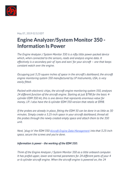 Engine Analyzer/System Monitor 350 - Information Is Power