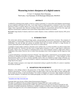 Measuring Texture Sharpness of a Digital Camera