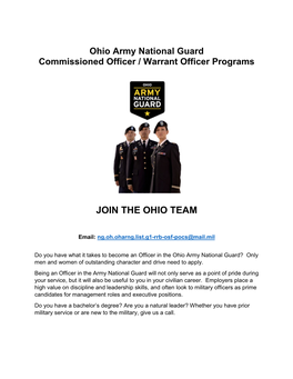Ohio Army National Guard Commissioned Officer / Warrant Officer Programs