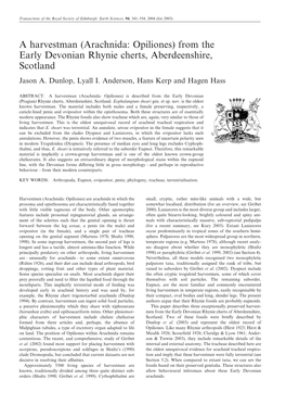 A Harvestman (Arachnida: Opiliones) from the Early Devonian Rhynie Cherts, Aberdeenshire, Scotland Jason A