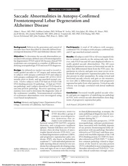 Saccade Abnormalities in Autopsy-Confirmed Frontotemporal Lobar Degeneration and Alzheimer Disease