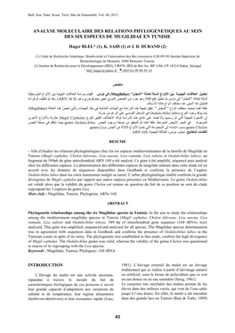 Analyse Moleculaire Des Relations Phylogenetiques Au Sein Des Six Especes De Mugilidae En Tunisie