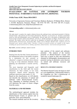 Evaluation of Natural and Anthropic Tourism Potential in Bistrita-Nasaud County, România