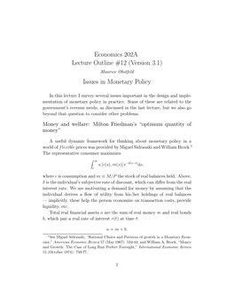 Economics 202A Lecture Outline 12 (Version 3.1) Issues in Monetary