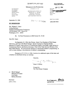 Receiveu MORRISON & FOERSTER SEP 23 1994 SAN FRANCISCO ATTORNEYS at LAW NEW YORK DENVER 8SON LOS ANGELES LOND~Ca.Yunrj.TD6~ SACRAMENTO 2000 PENNSYLVANIA AVENUE, N.W