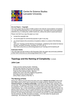 Topology and the Naming of Complexity