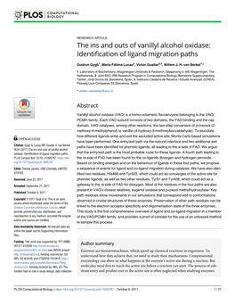 The Ins and Outs of Vanillyl Alcohol Oxidase: Identification of Ligand Migration Paths