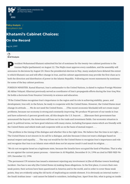 Khatami's Cabinet Choices: on the Record | the Washington Institute