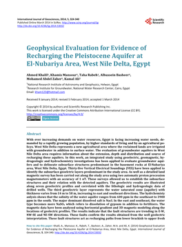 Geophysical Evaluation for Evidence of Recharging the Pleistocene Aquifer at El-Nubariya Area, West Nile Delta, Egypt