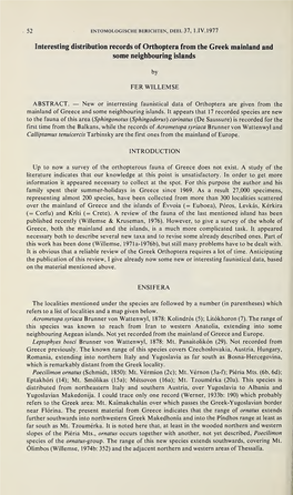 Interesting Distribution Records of Orthoptera from the Greek Mainland and Some Neighbouring Islands
