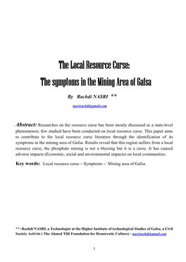 The Local Resource Curse: the Symptoms in the Mining Area of Gafsa