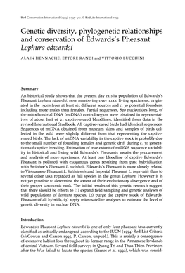 Genetic Diversity, Phylogenetic Relationships and Conservation of Edwards's Pheasant Lophura Edwardsi