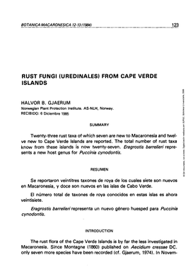Rust Fungi (Uredinales) from Cape Verde Islands 123