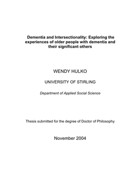 Dementia and Intersectionality: Exploring the Experiences of Older People with Dementia and Their Significant Others