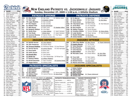 New England Patriots Vs . Jacksonville Jaguars