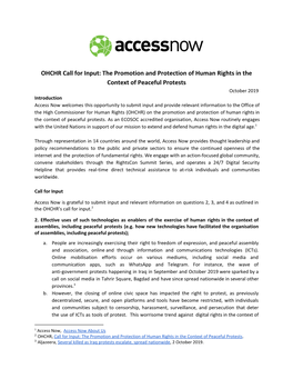 OHCHR Call for Input: the Promotion and Protection of Human Rights In